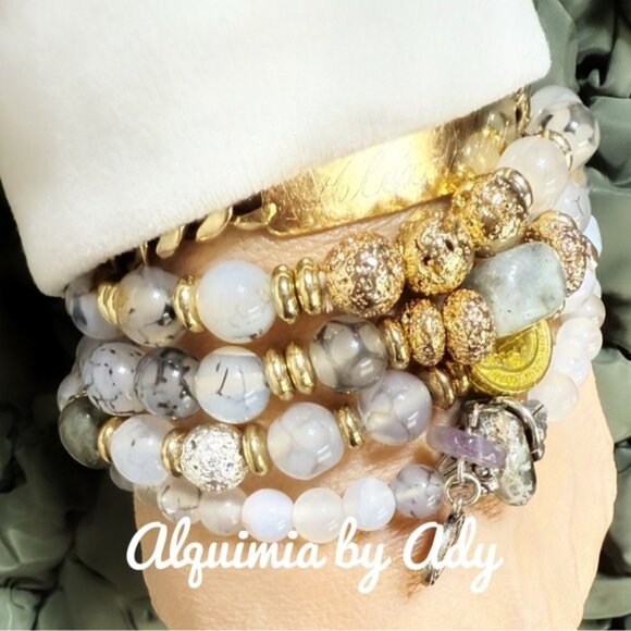 Statement white rutile beaded bracelet - Picture 3 of 6